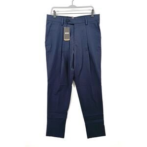 NWT Hugo Boss Men's Dark Blue Penn Pleat High Rise Trouser Dress Pants Size 34R